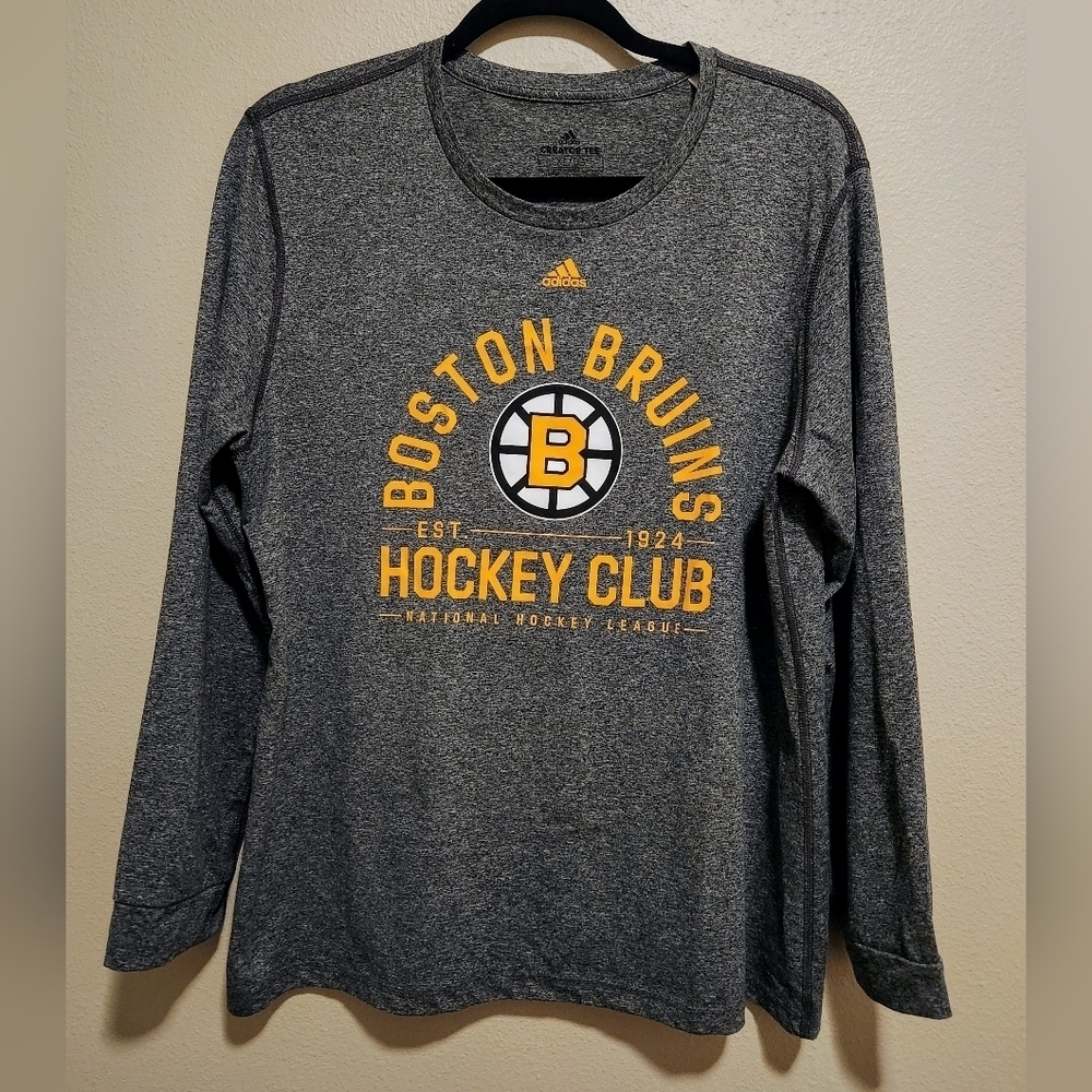 Adidas Womens Boston Bruins Hockey Ling Sleeve Active Knit Shirt